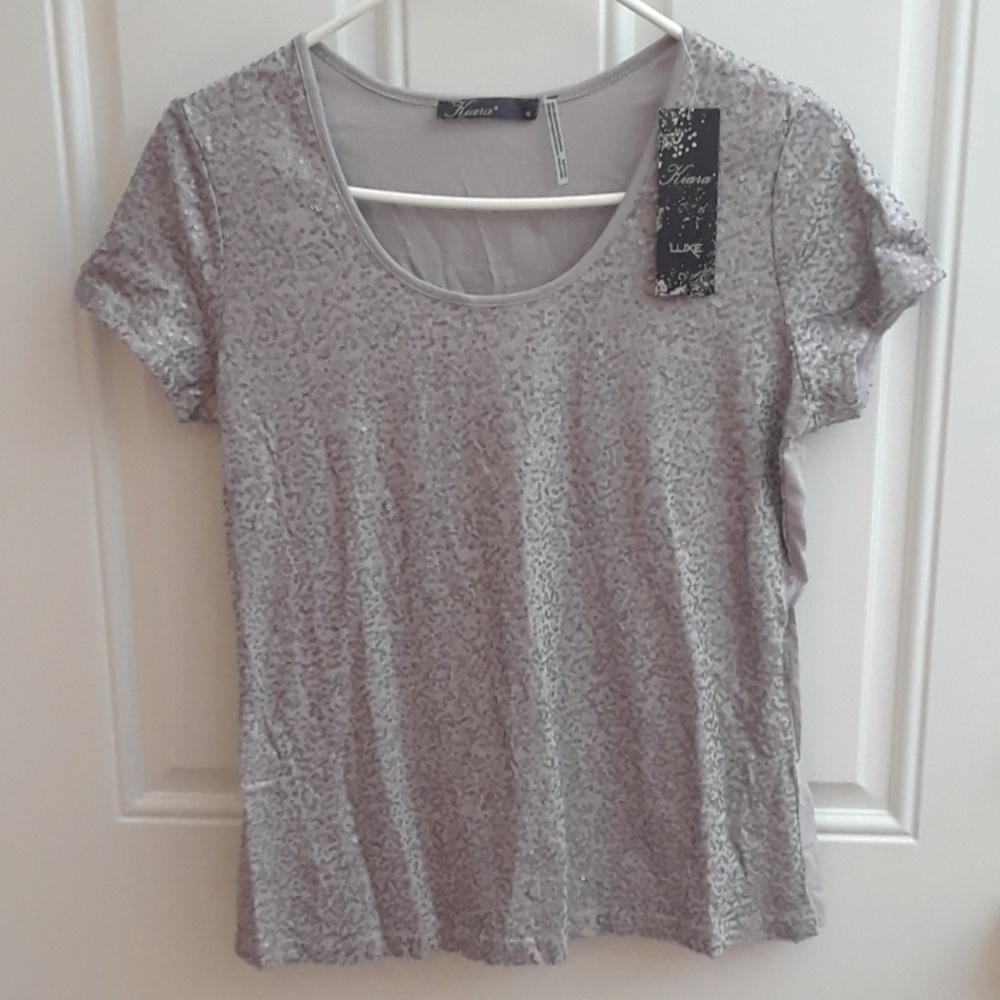 New! Silver Grey sequined top